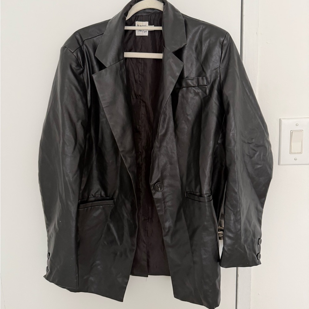 Jocelyn Faux Leather Blazer in Black